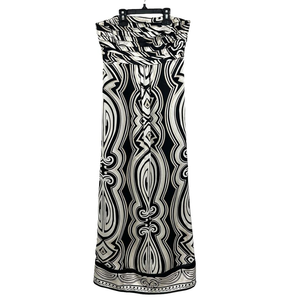 Y2K White House Black Market Black White Abstract Print Strapless Silk Dress 0
